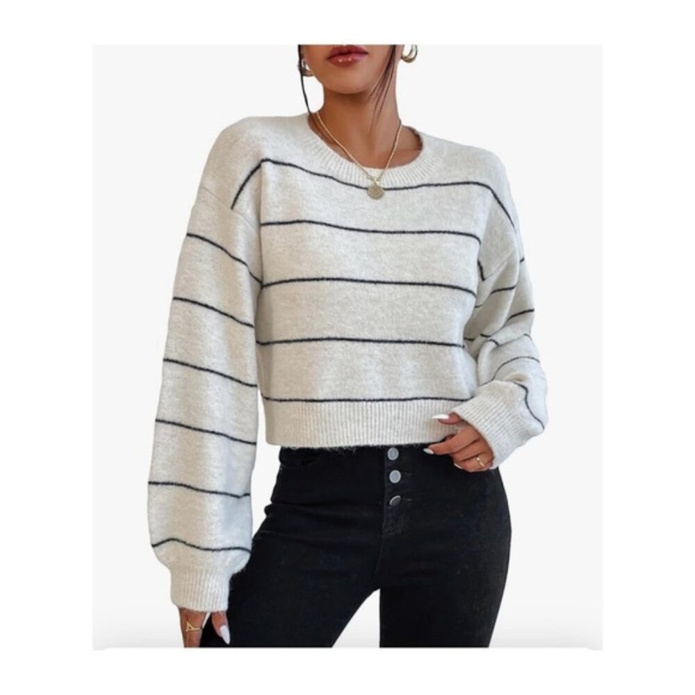 Women’s Striped Sweater. White/cream with black stripe. Like New